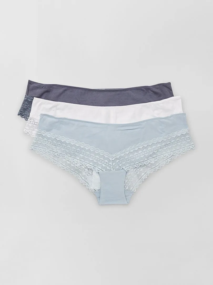 PACK DE 3 CULOTTES DE ALGODóN Y ENCAJE  AZUL