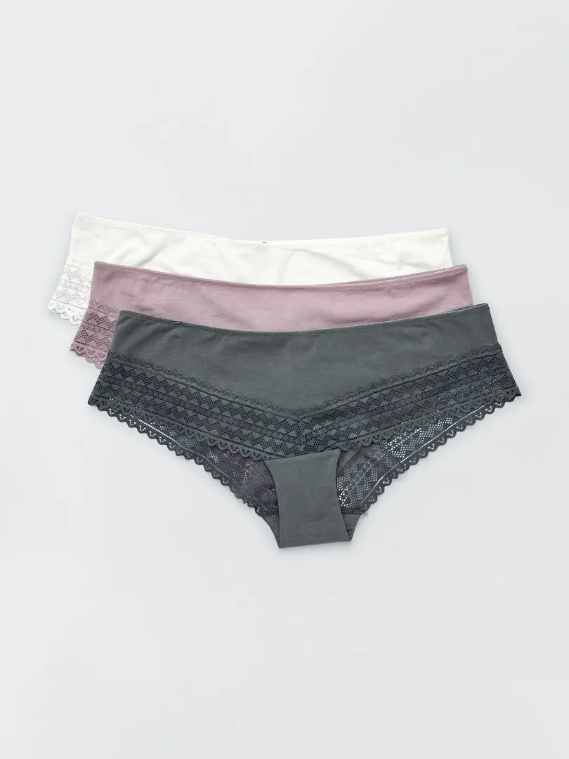 PACK DE 3 CULOTTES DE ALGODóN Y ENCAJE  ROSA GRIS