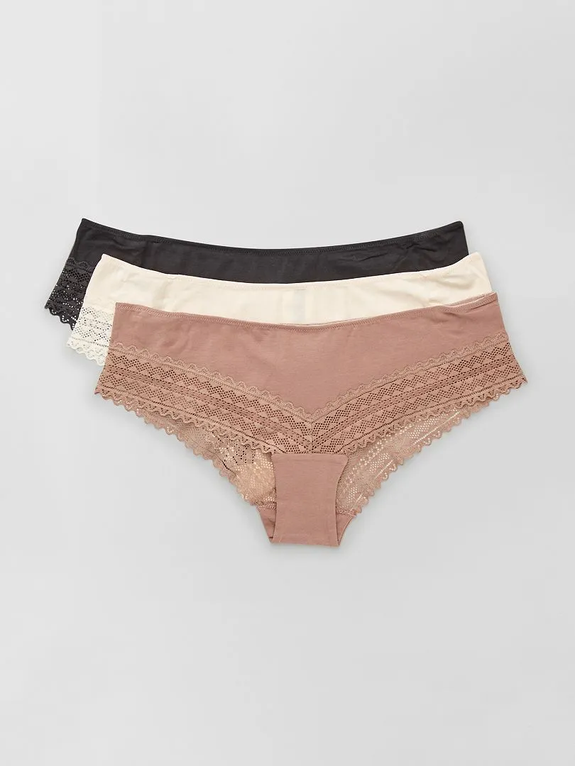 PACK DE 3 CULOTTES DE ALGODóN Y ENCAJE  ROSA