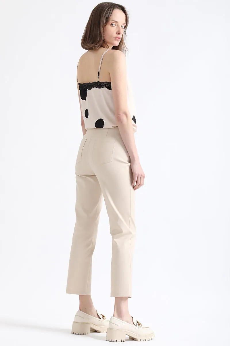 PANTALON PITILLO TIRO MEDIO, BEIGE