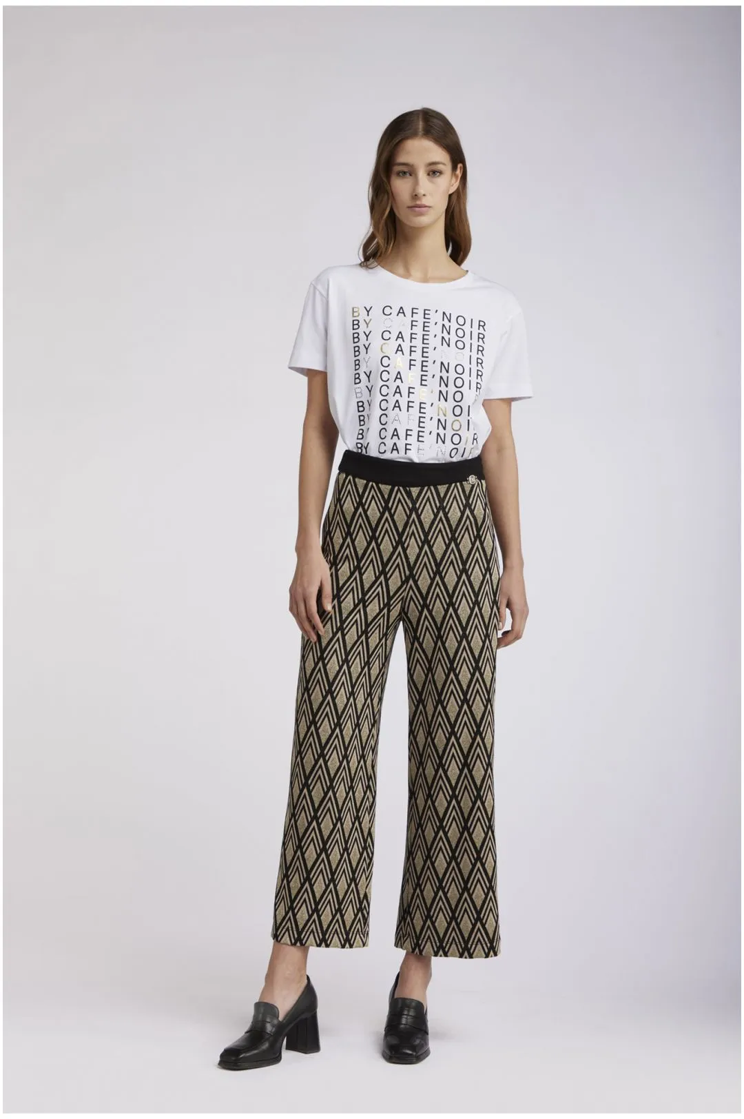 pantalones anchos en estilo jacquard geometric sand