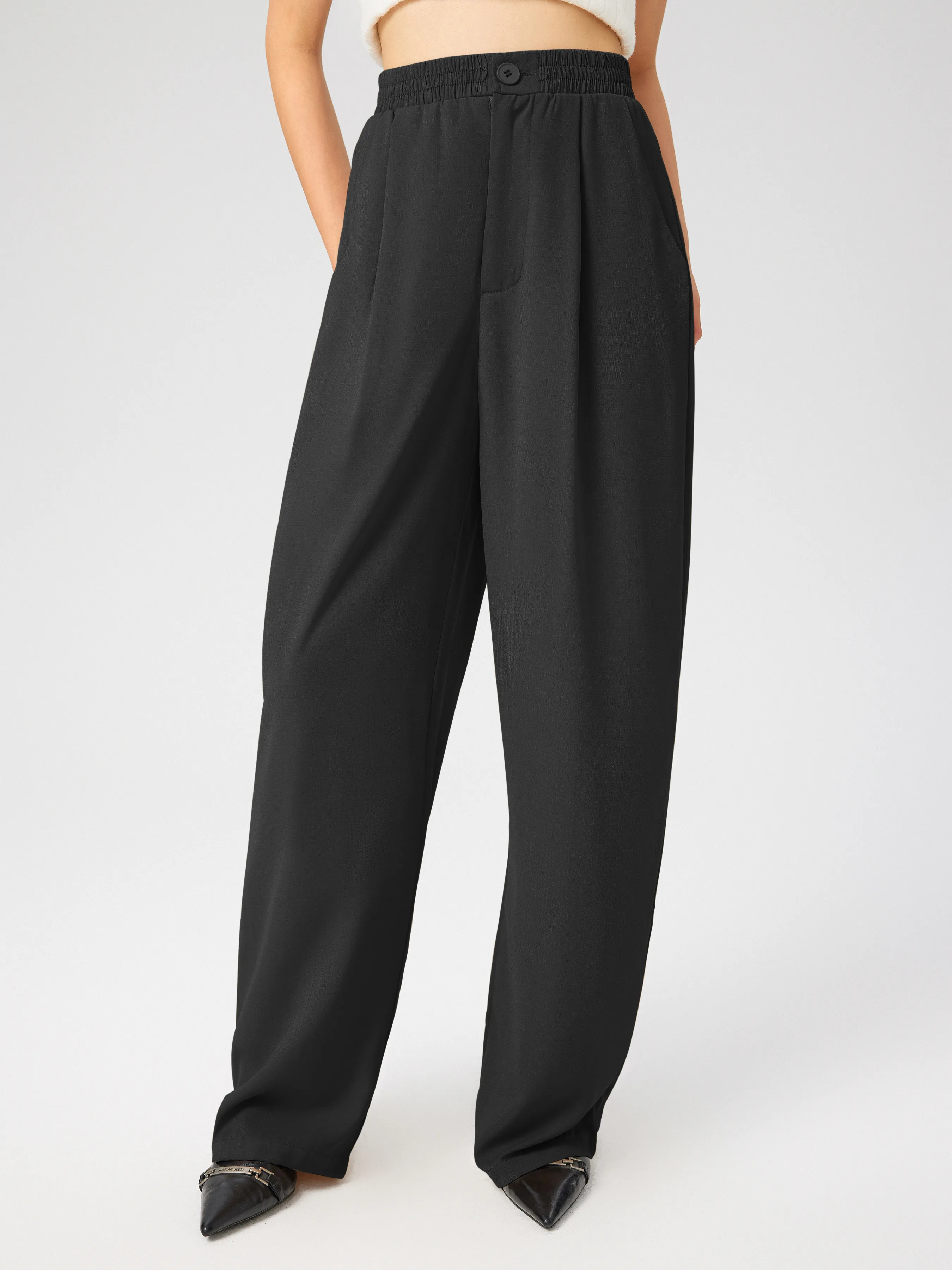  Pantalones Anchos Plisados de Cintura Alta Sólidos