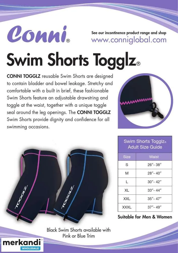 Pantalones cortos de baño para incontinencia Conni negro/rosa para adultos