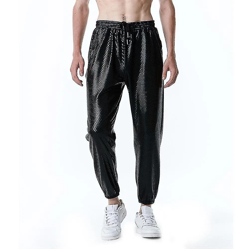 Pantalones de chándal con globo de brillo con cordón para hombre Cintura elástica Pantalones deportivos casuales para correr Pan