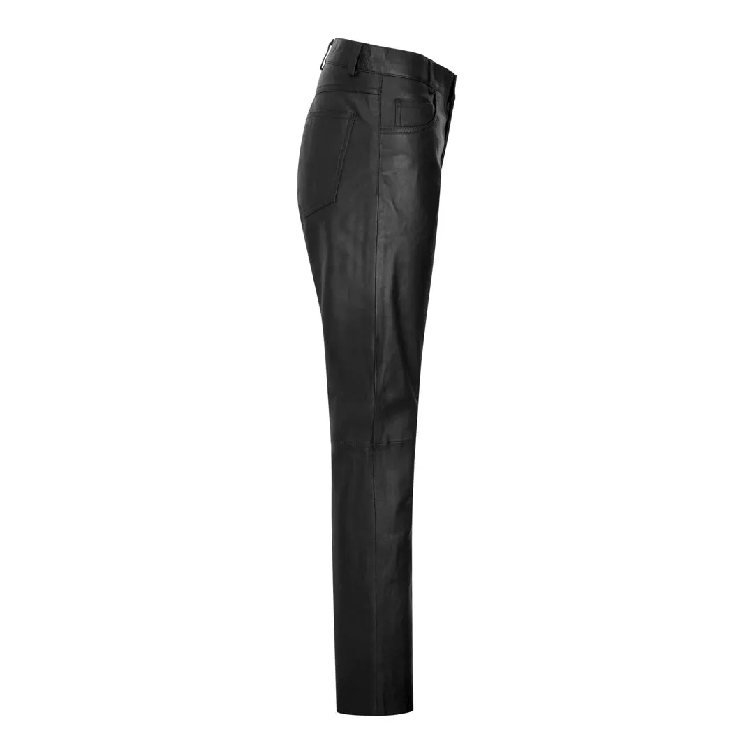 Pantalones de cuero reales de mujer pantalones casuales retro 1980 vintage negro