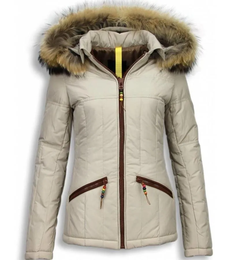 PARKAS MUJER  SEñORA ABRIGOS DE INVIERNO CORTO  BEIGE
