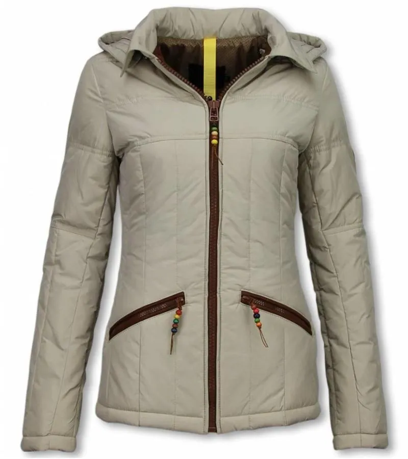 PARKAS MUJER  SEñORA ABRIGOS DE INVIERNO CORTO  BEIGE