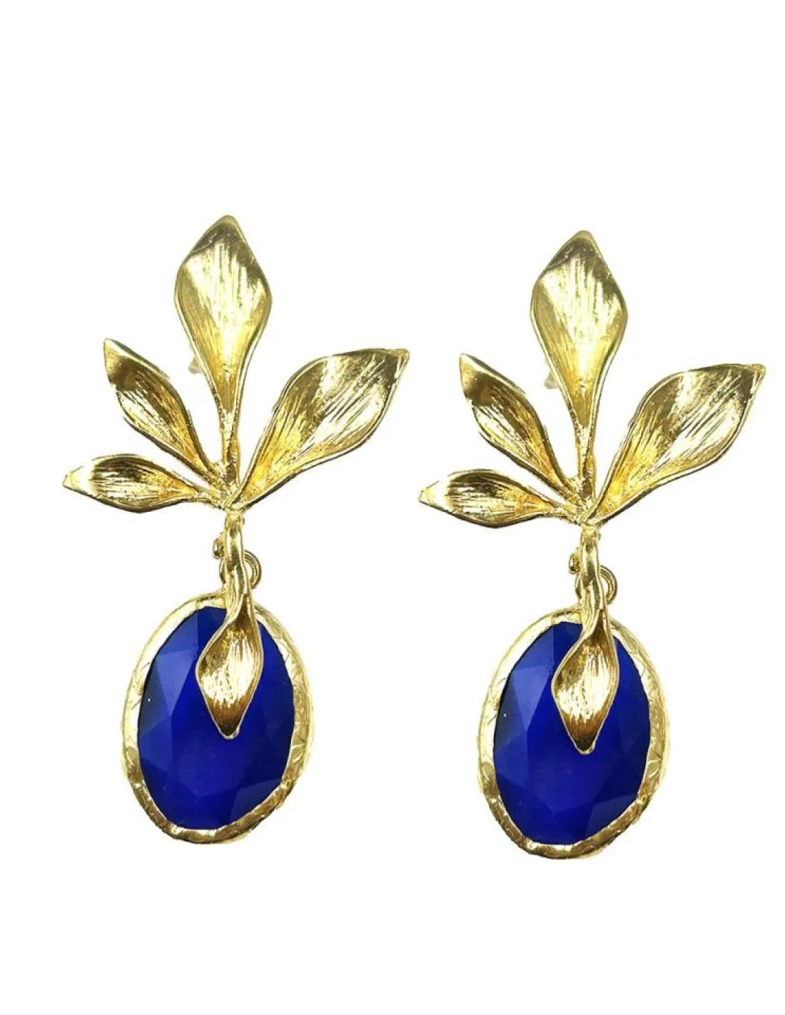 PENDIENTES BODA DE PIEDRAS AZULONAS Y DORADOS MUY ELEGANTES