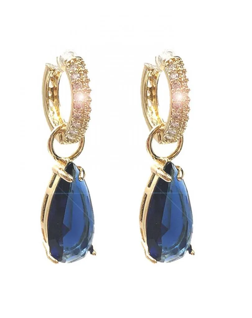 PENDIENTES DORADOS Y AZULES MARINO LARGOS CON AROS ELEGANTES