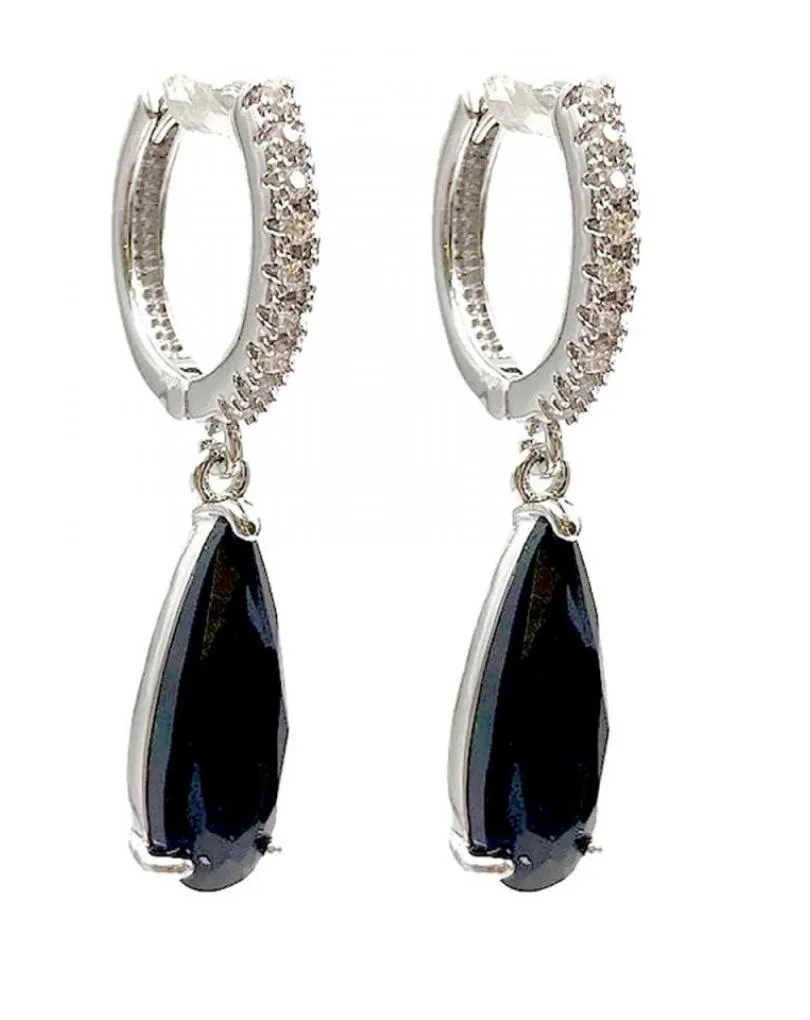 PENDIENTES ELEGANTES DE MUJER NEGROS CON AROS CON CIRCONITAS
