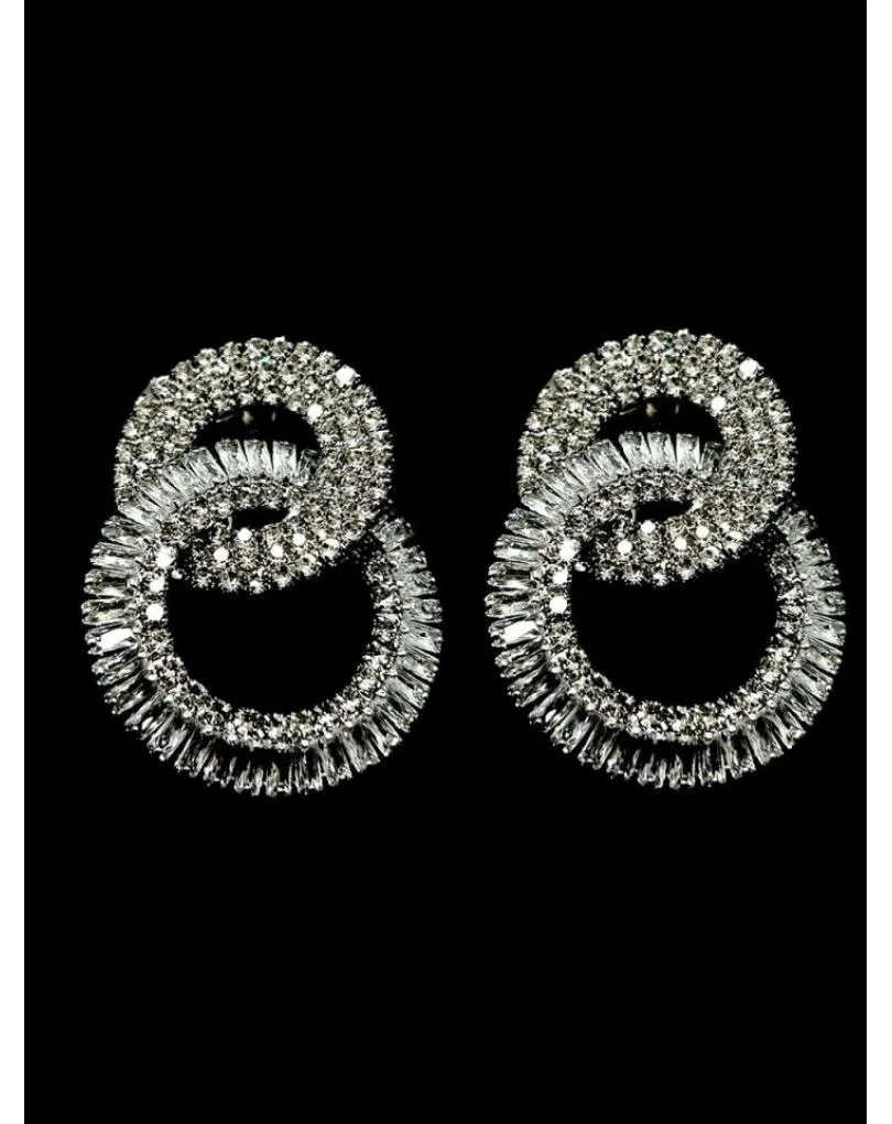 PENDIENTES ELEGANTES PLATEADOS ARO ENTRELAZADO BRILLO FIESTA