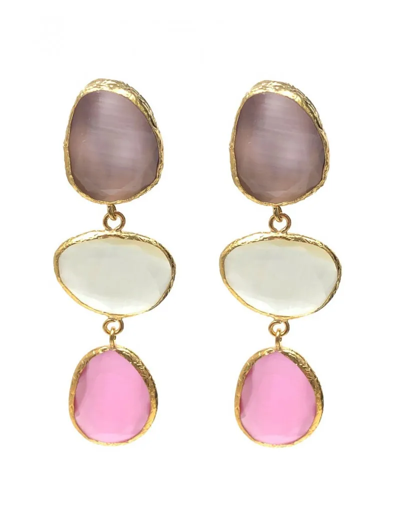 PENDIENTES GRANDES DE PIEDRAS NATURALES EN TONOS ROSAS, PRECIOSOS Y ELEGANTES
