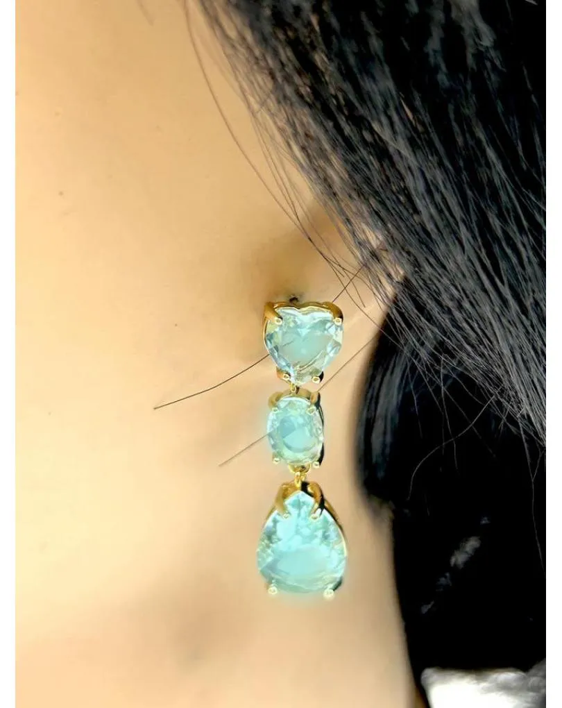 PENDIENTES LARGOS AZULES AGUAMARINA MUY ELEGANTES PARA BODAS Y EVENTOS