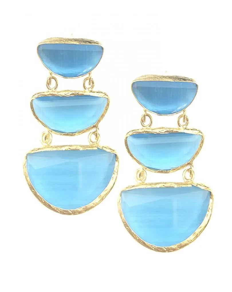 PENDIENTES LARGOS ELEGANTES CON TRIO DE PIEDRAS AZULES