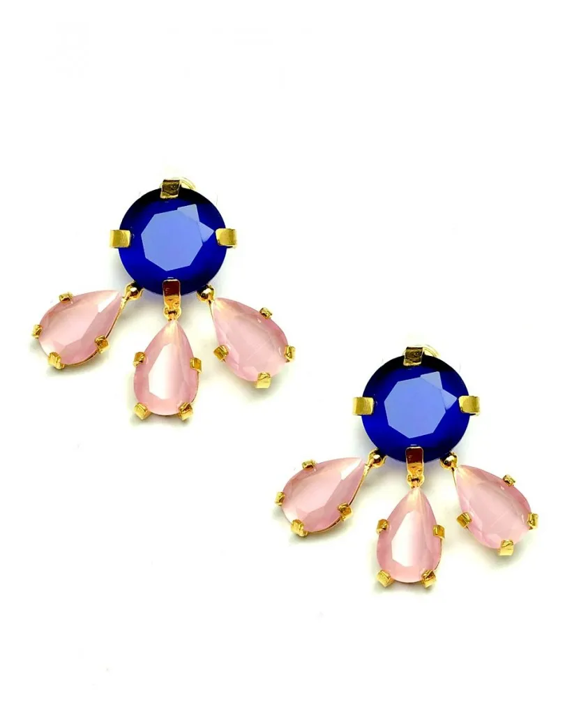 PENDIENTES MUJER AZULONES Y ROSAS MUY ELEGANTES DE PIEDRAS NATURALES QUE ILUMINAN EL ROSTRO