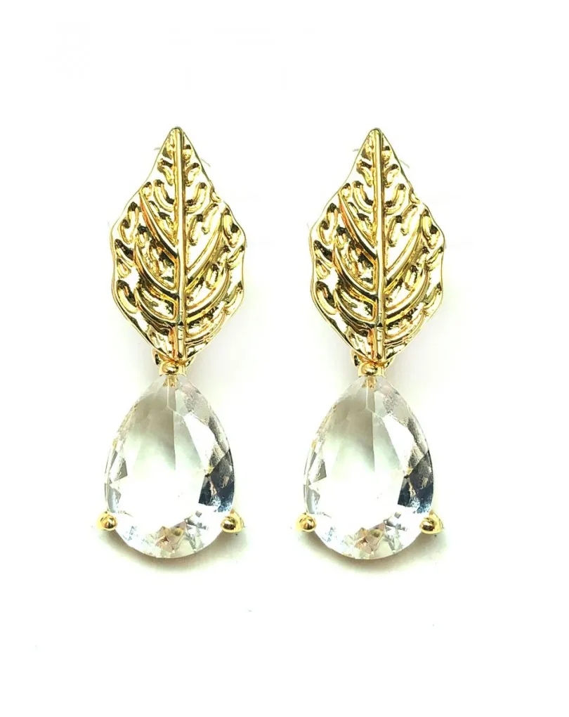 PENDIENTES MUJER ELEGANTES DE LAGRIMA CRISTAL BLANCO