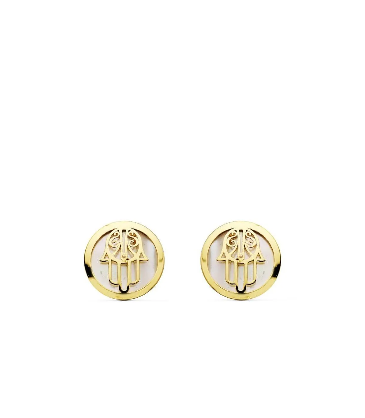 Pendientes oro amarillo 18k mano de fátima de nácar