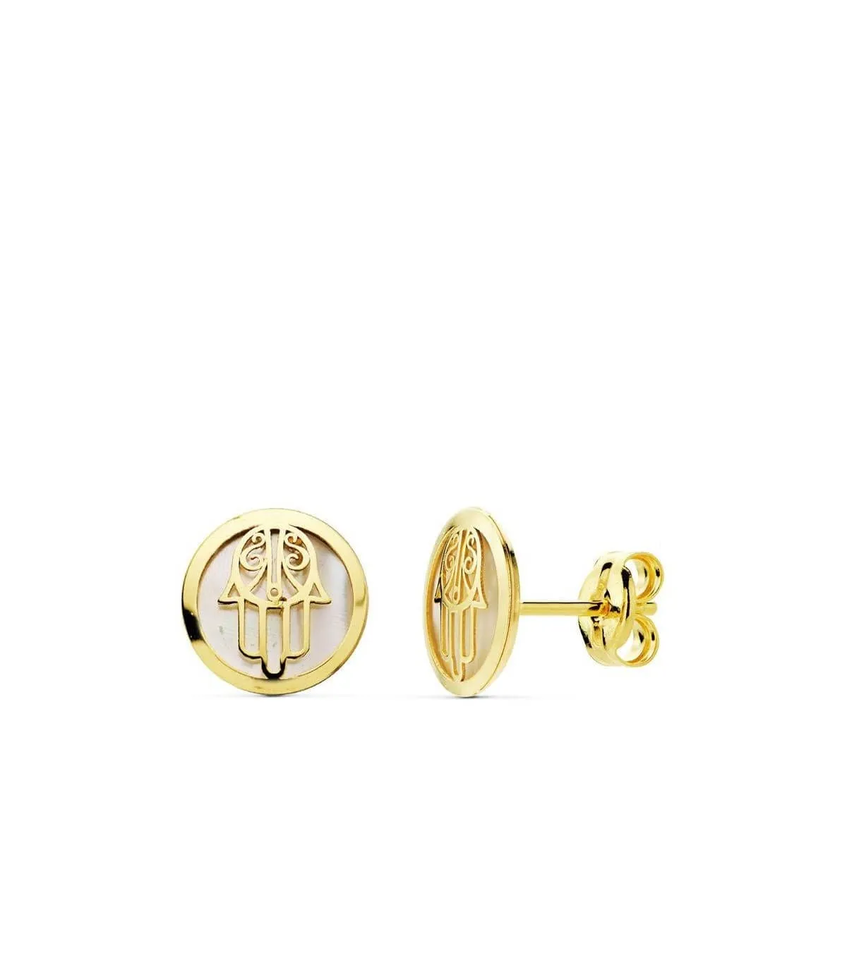 Pendientes oro amarillo 18k mano de fátima de nácar