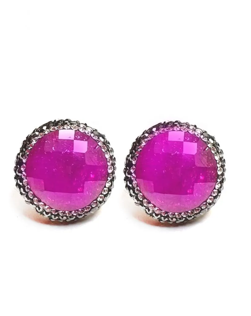 PENDIENTES PIEDRA DRUSA FUCSIA DE ALTA BISUTERÍA ELEGANTES Y CÓMODOS