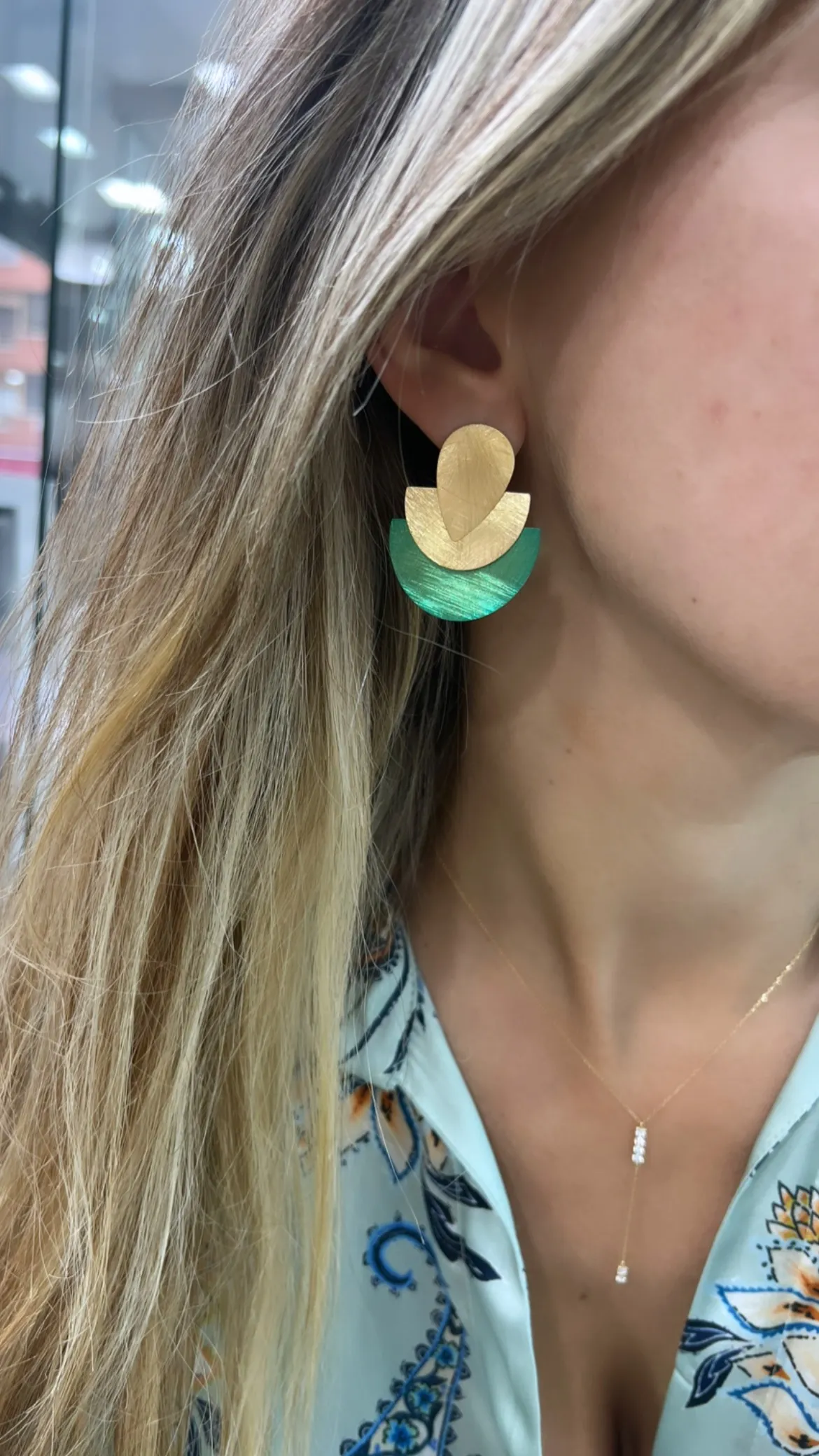 Pendientes Plata chapada con Esmalte verde