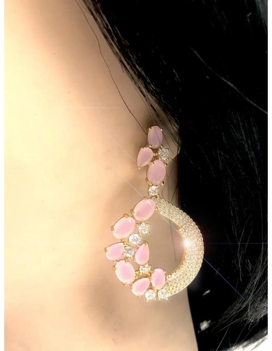 PENDIENTES PLATA LARGOS ROSAS MUY ELEGANTES ESPECIAL BODAS Y EVENTOS