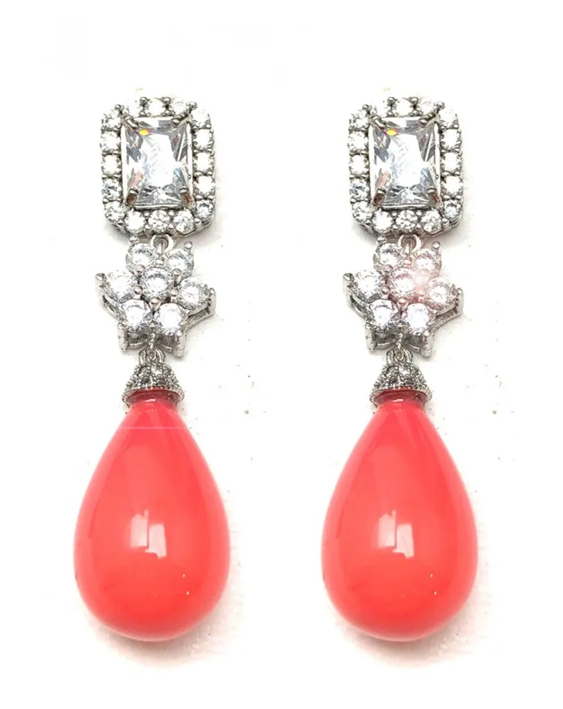 PENDIENTES PLATA Y CORAL  DE MUJER ELEGANTES Y SOFISTICADOS JOYAS ONLINE