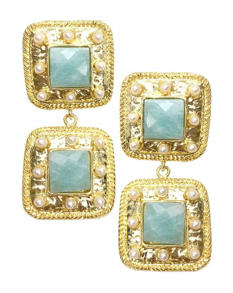 PENDIENTES VERDES Y DORADOS DISEÑO BARROCO CON PERLAS