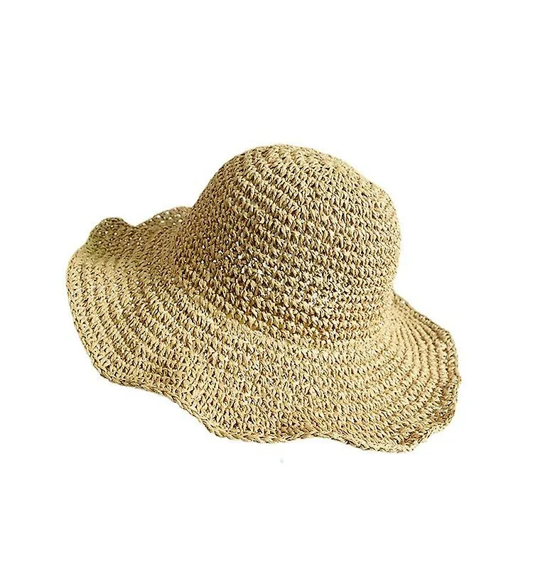 Sombreros de sol para mujer Sombrero de playa de verano de ala ancha para mujeres Sombrero de paja de viaje plegable