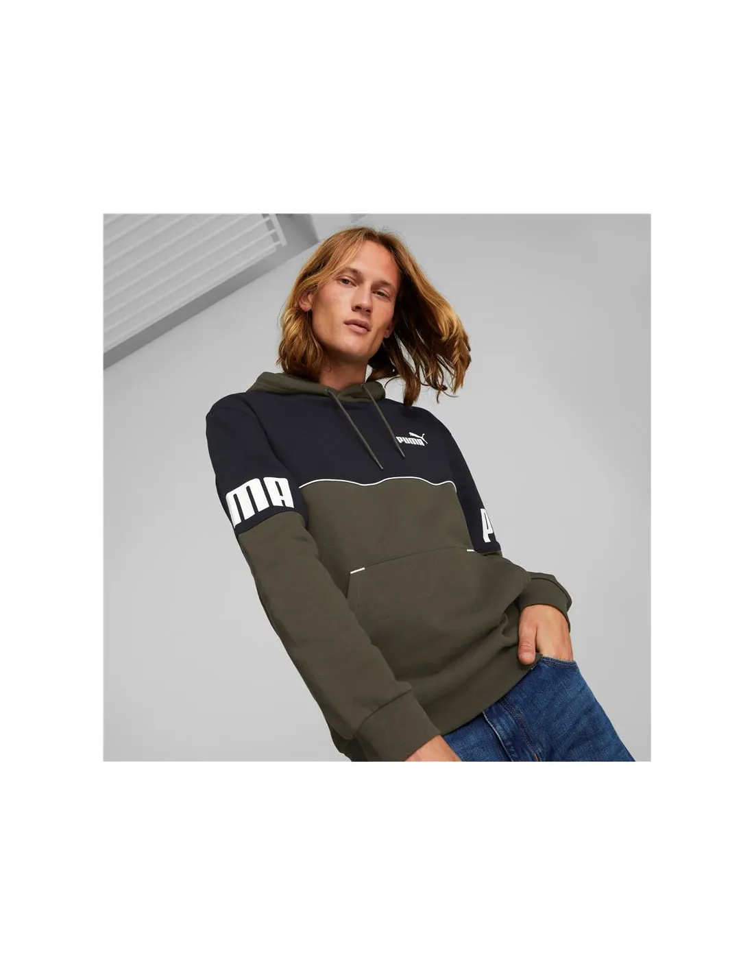 Sudadera Puma Power Colorblock Hoodie FL Hombre Green
