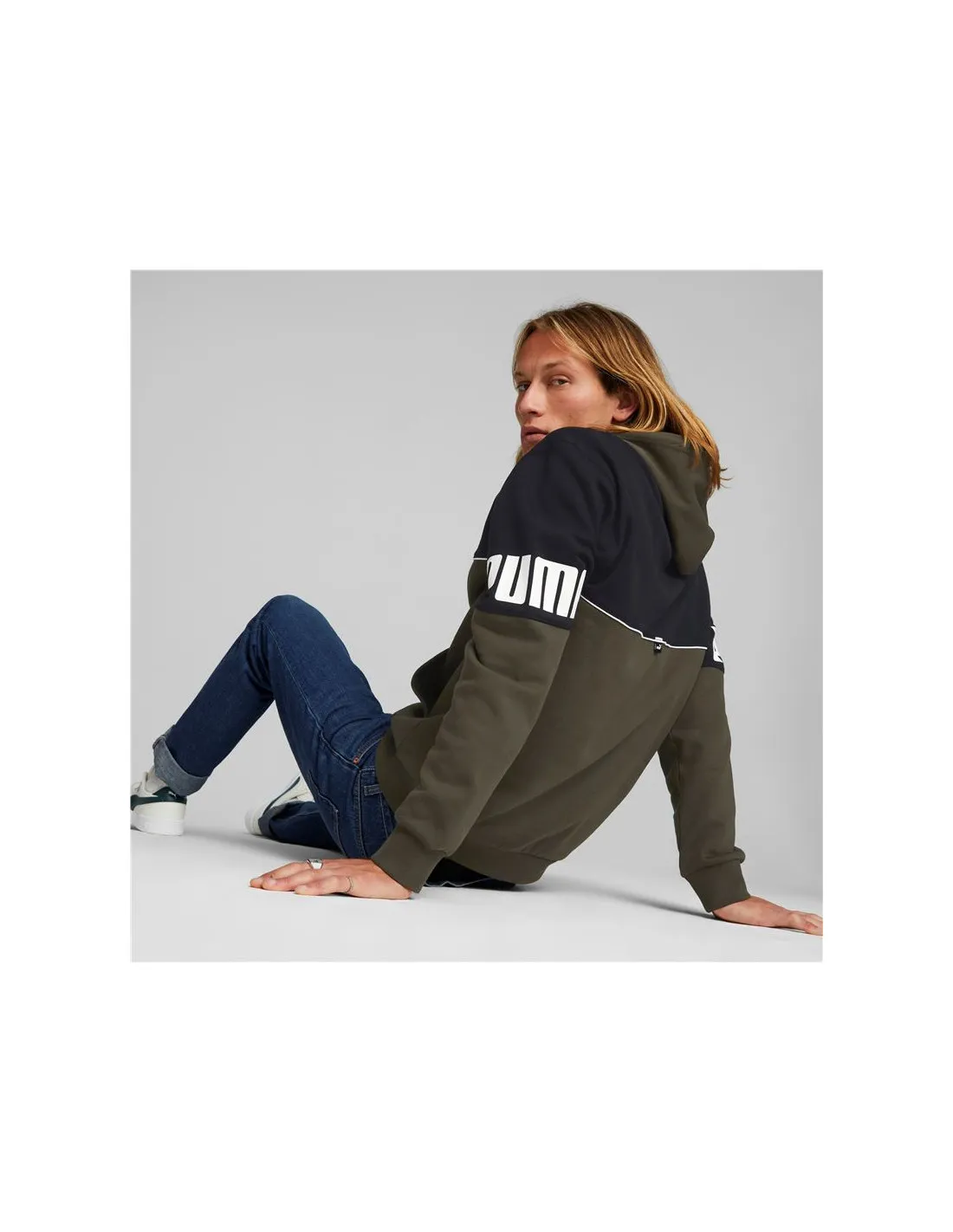 Sudadera Puma Power Colorblock Hoodie FL Hombre Green