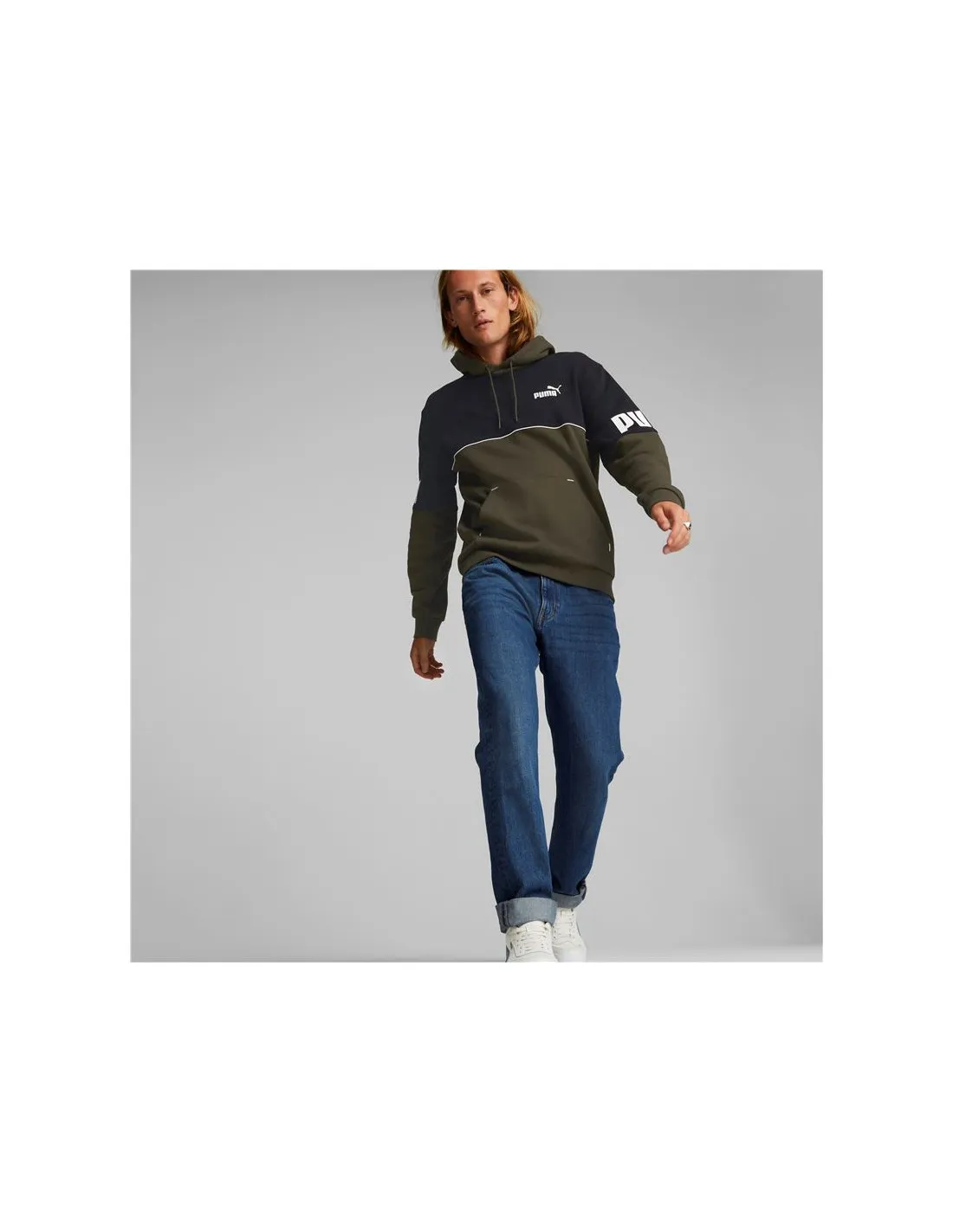 Sudadera Puma Power Colorblock Hoodie FL Hombre Green
