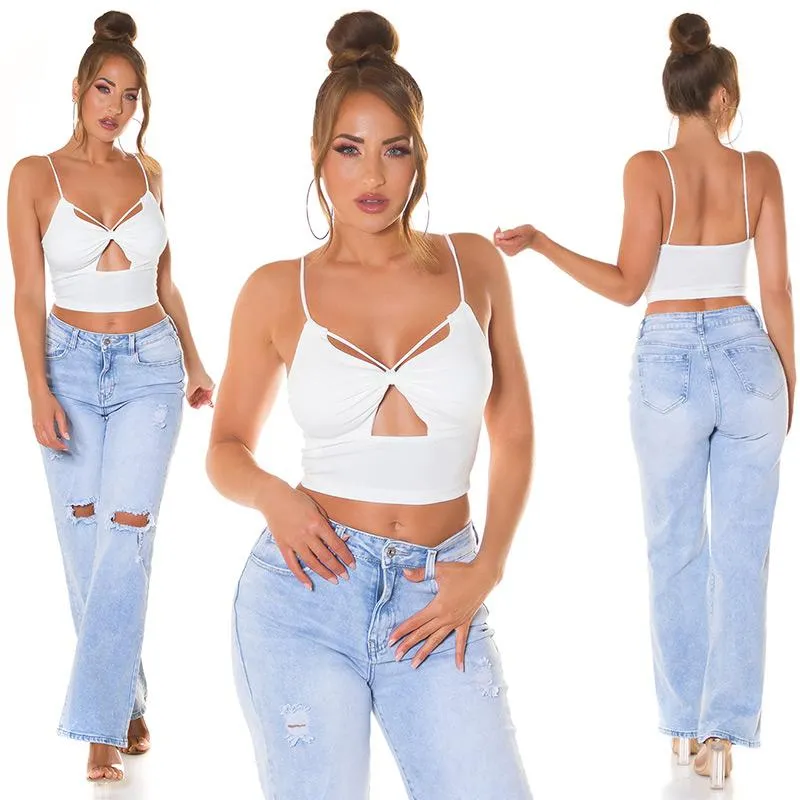 Top crop con recortes y tirantes blanco
