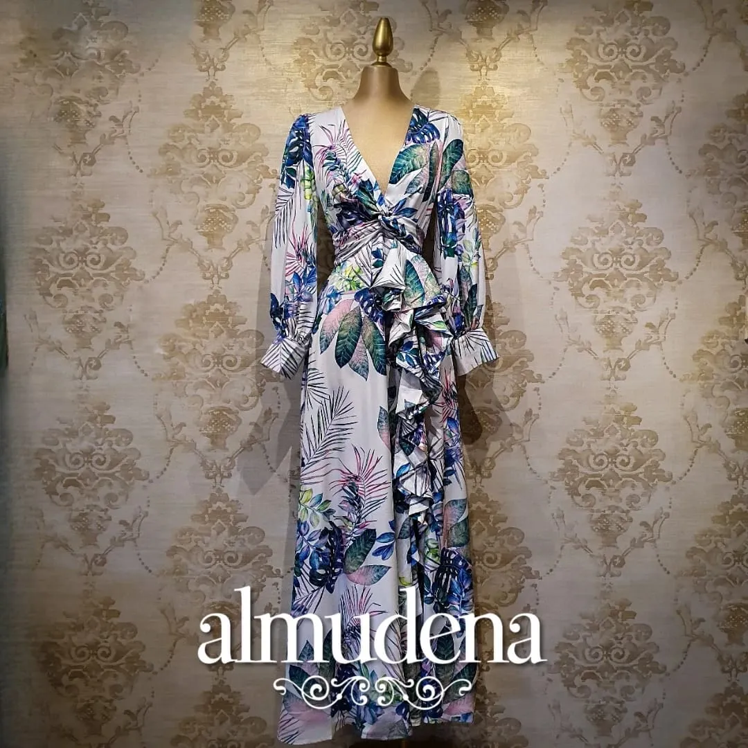 Vestido Blanco Largo Estampado de Día