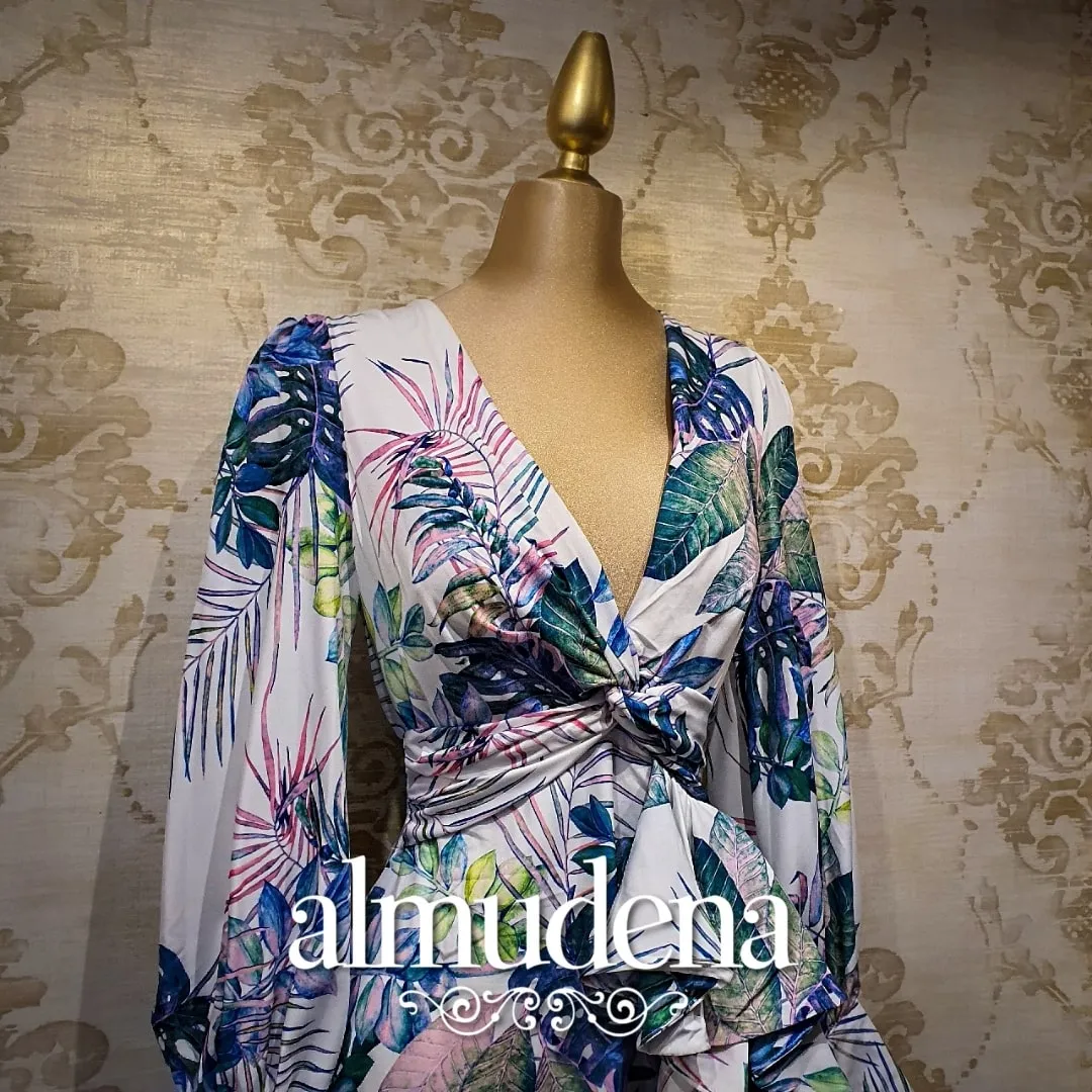 Vestido Blanco Largo Estampado de Día