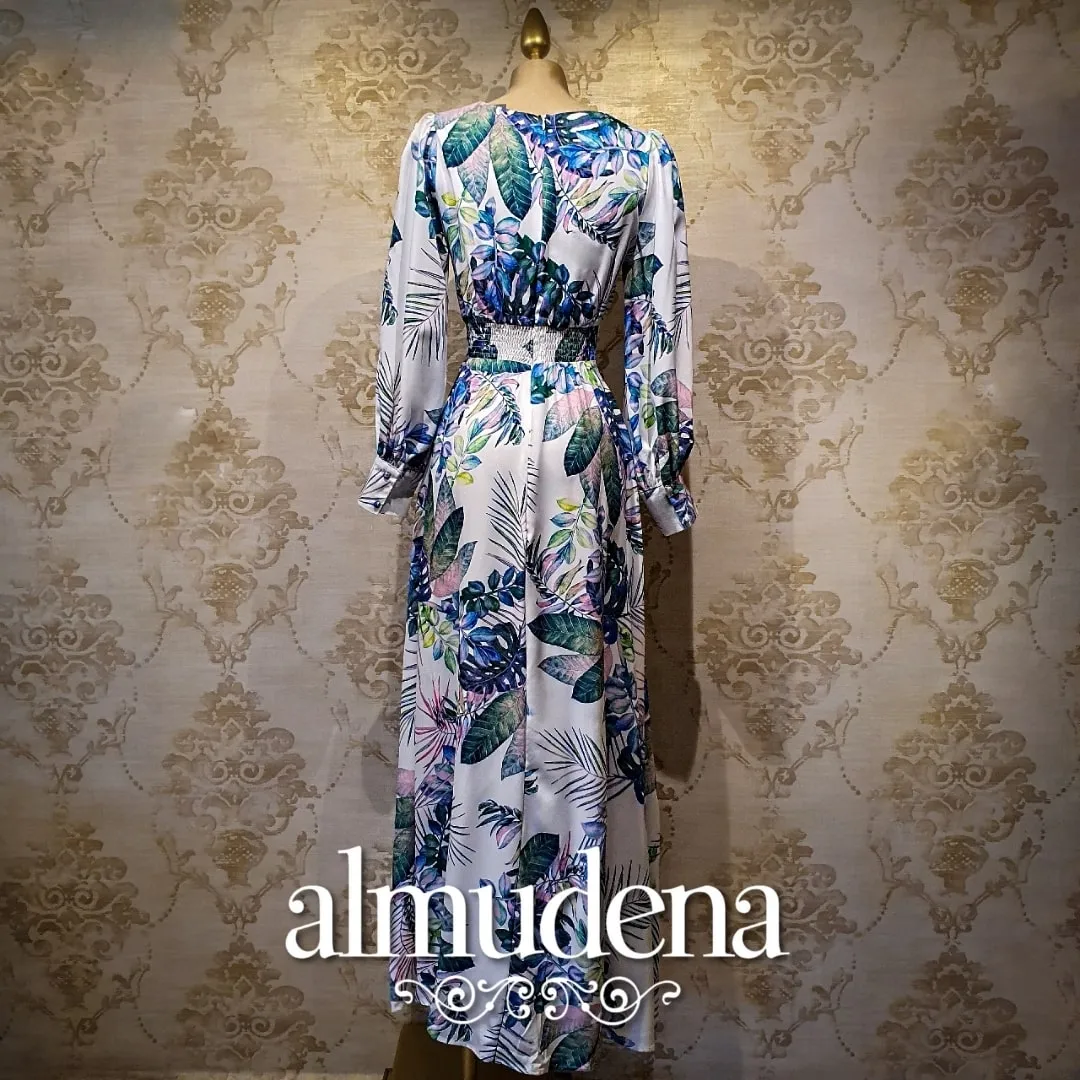 Vestido Blanco Largo Estampado de Día