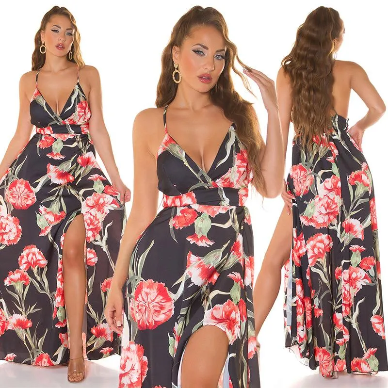 Vestido con estampado y abertura negro