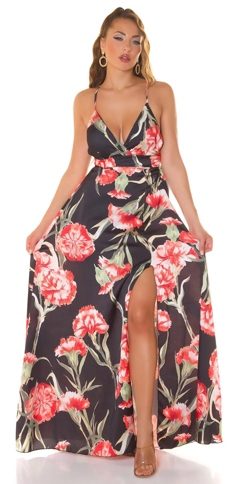 Vestido con estampado y abertura negro