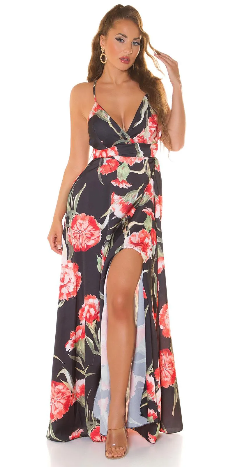 Vestido con estampado y abertura negro
