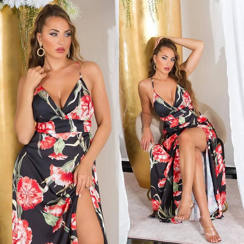 Vestido con estampado y abertura negro