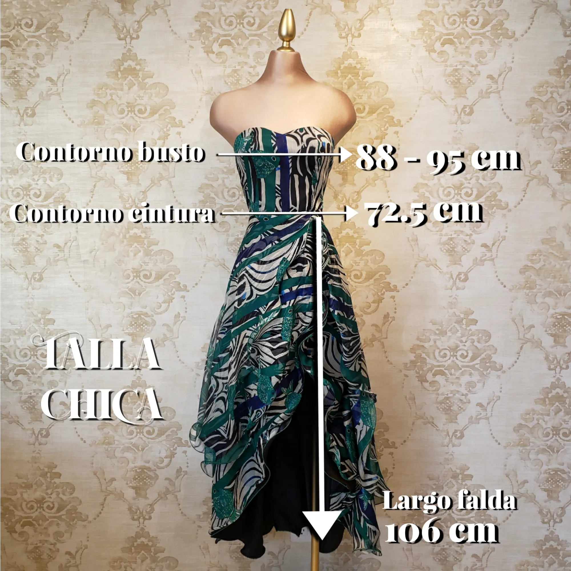 Vestido Verde Obscuro con Negro Largo Estampado Rayas