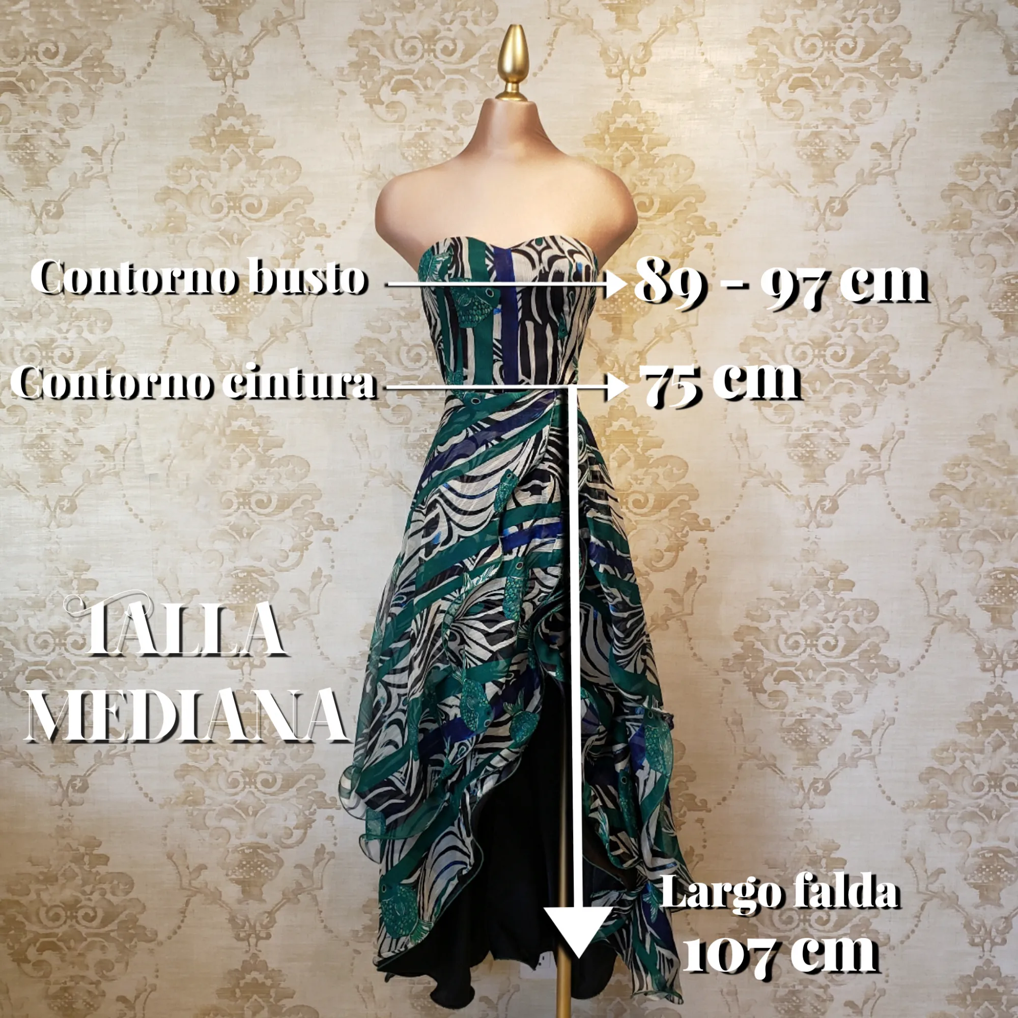 Vestido Verde Obscuro con Negro Largo Estampado Rayas