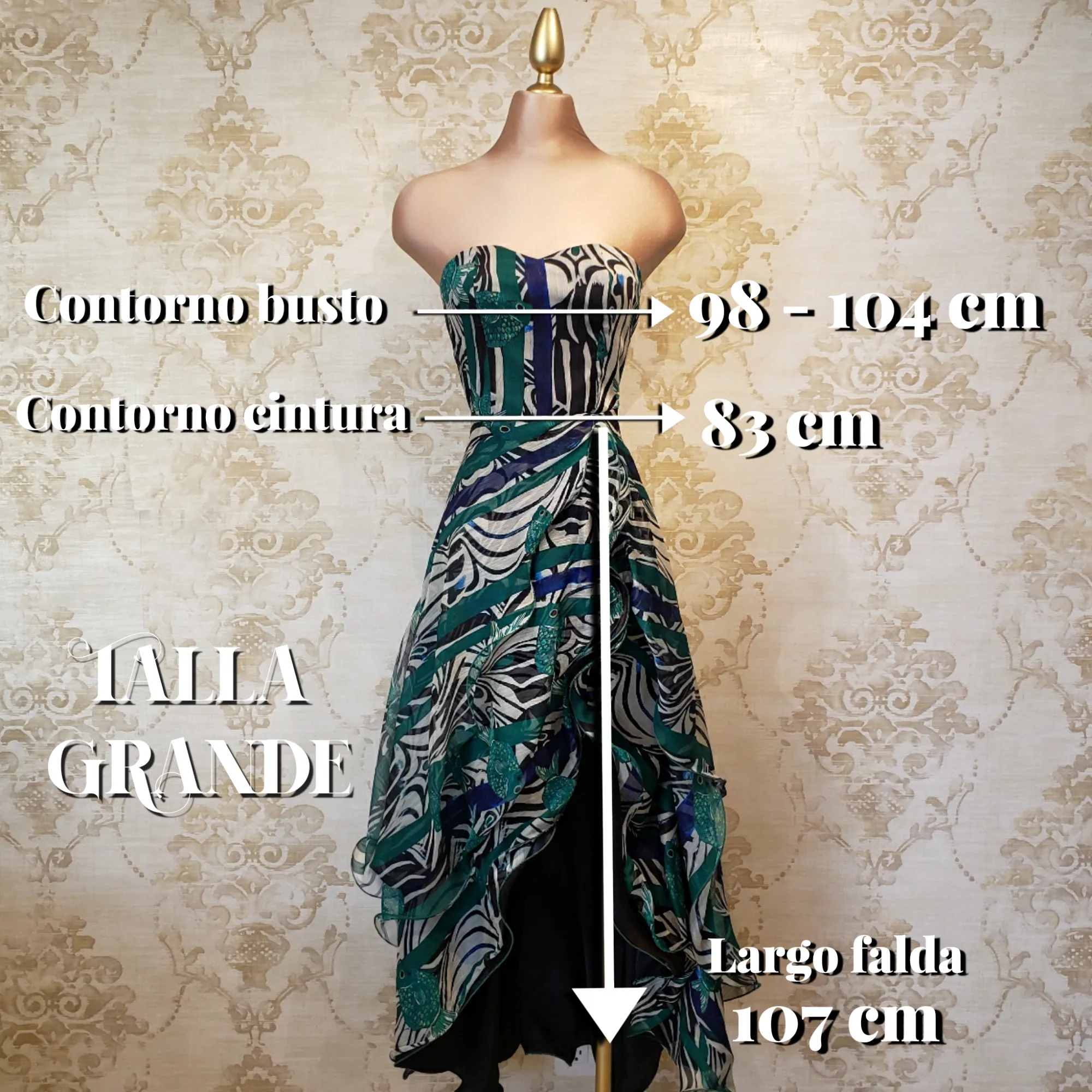 Vestido Verde Obscuro con Negro Largo Estampado Rayas